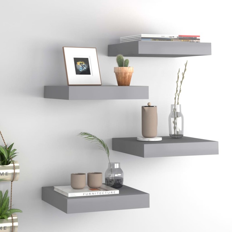 vidaXL Estantes flotantes de pared 4 uds MDF gris 23x23,5x3,8 cm