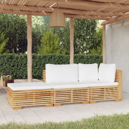 vidaXL Juego muebles de jardín 3 piezas y cojines madera maciza teca