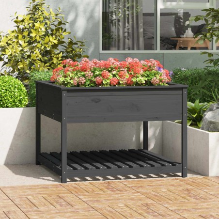 vidaXL Jardinera con estante madera maciza pino gris 111,5x111,5x81 cm