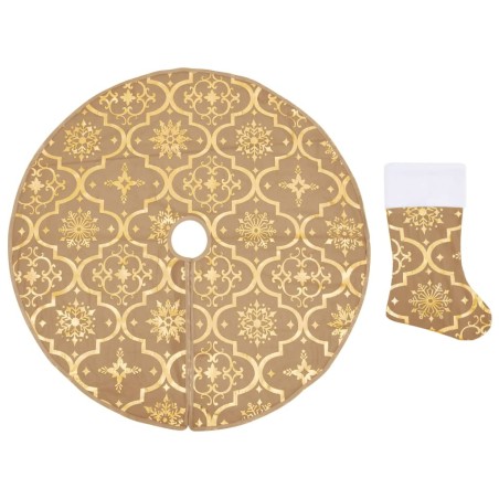 vidaXL Falda del árbol de Navidad lujo y calcetín tela amarillo 150cm