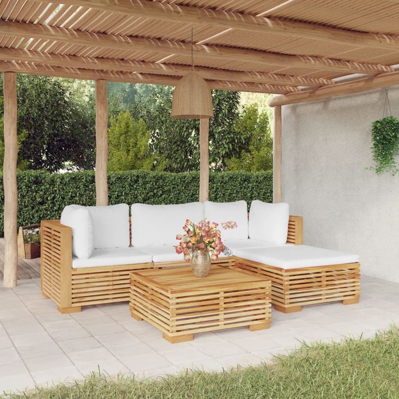 vidaXL Juego muebles de jardín 5 piezas y cojines madera maciza teca vidaXL Juego muebles de jardín 5 piezas y cojines madera maciza teca