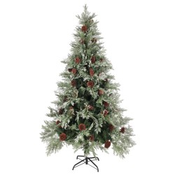 vidaXL Árbol de Navidad con piñas verde y blanco PVC y PE 195 cm
