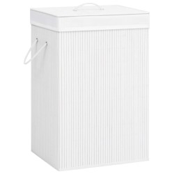 vidaXL Cesto de la ropa sucia de bambú 2 secciones blanco 72 l