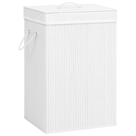 vidaXL Cesto de la ropa sucia de bambú 2 secciones blanco 72 l