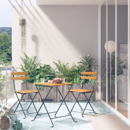 vidaXL Mesa y sillas bistró plegables 3 pzas madera maciza de acacia