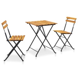 vidaXL Mesa y sillas bistró plegables 3 pzas madera maciza de acacia