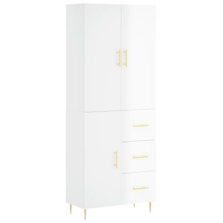 vidaXL Aparador alto madera contrachapada blanco brillo 69,5x34x180 cm