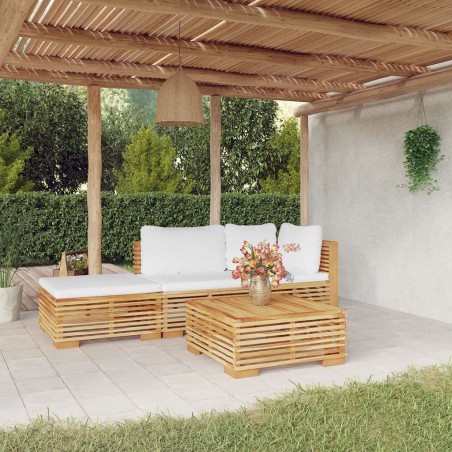 vidaXL Juego muebles de jardín 4 piezas y cojines madera maciza teca