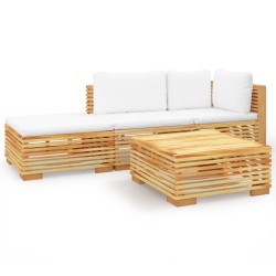 vidaXL Juego muebles de jardín 4 piezas y cojines madera maciza teca
