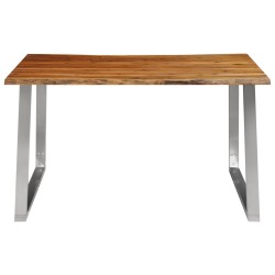 vidaXL Mesa de comedor madera de acacia y acero inoxidable 140x80x75cm 