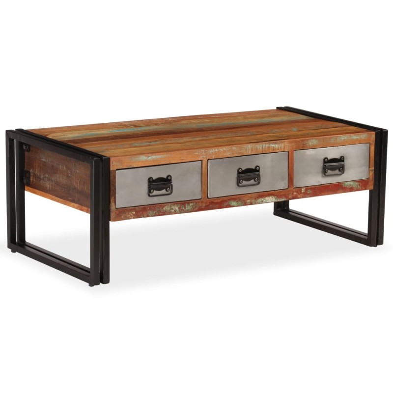 vidaXL Mesa de centro 3 cajones madera maciza reciclada 100x50x35 cm vidaXL Mesa de centro 3 cajones madera maciza reciclada 100x50x35 cm