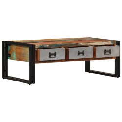 vidaXL Mesa de centro 3 cajones madera maciza reciclada 100x50x35 cm