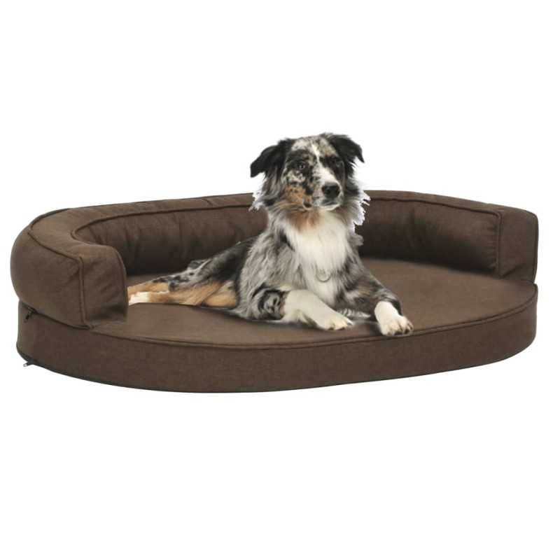 vidaXL Colchón de cama de perro ergonómico aspecto lino marrón 75x53cm vidaXL Colchón de cama de perro ergonómico aspecto lino marrón 75x53cm