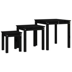 vidaXL Mesas apilables 3 piezas madera maciza de pino negro