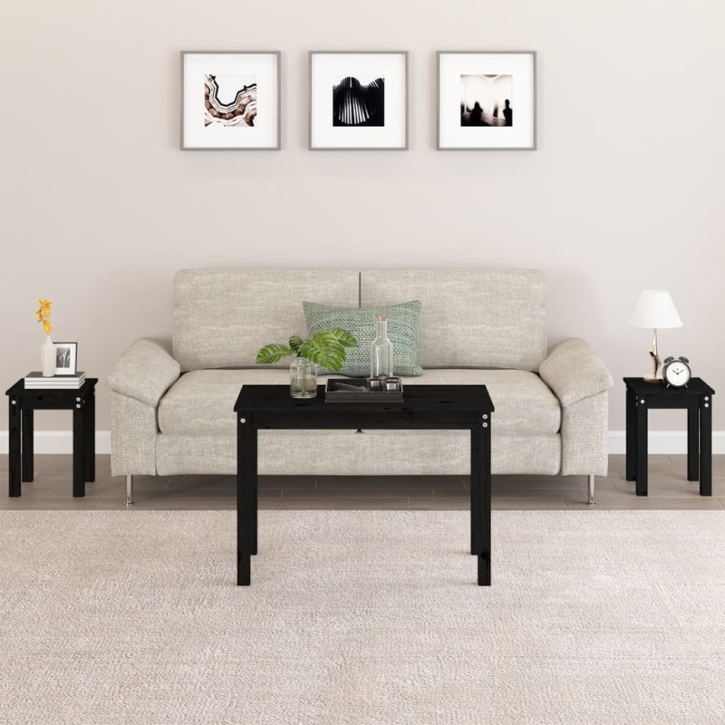 vidaXL Mesas apilables 3 piezas madera maciza de pino negro vidaXL Mesas apilables 3 piezas madera maciza de pino negro