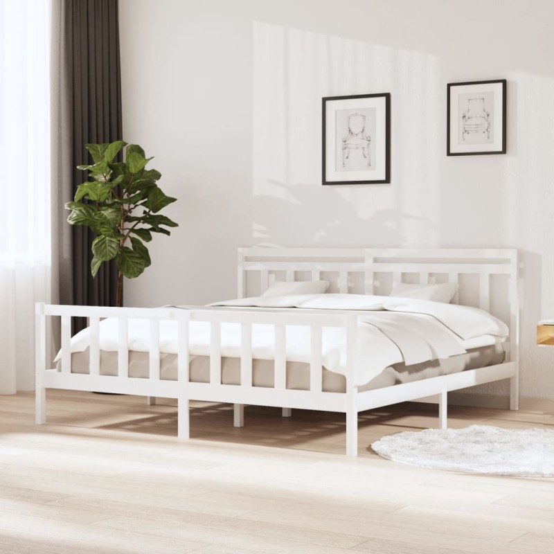 vidaXL Estructura de cama de madera maciza blanca 200x200 cm vidaXL Estructura de cama de madera maciza blanca 200x200 cm