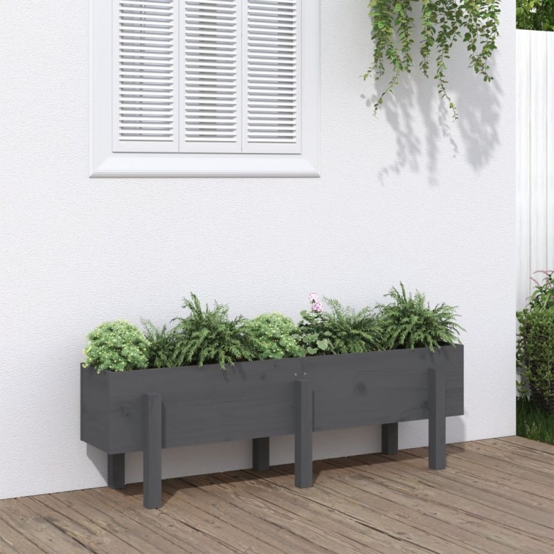 vidaXL Arriate elevado de jardín madera maciza pino gris 121x30x38 cm vidaXL Arriate elevado de jardín madera maciza pino gris 121x30x38 cm