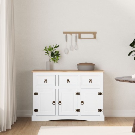 vidaXL Aparador Corona Range de pino mexicano blanco 132x43x78 cm