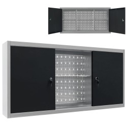 vidaXL Armario de herramientas de pared industrial metal gris y negro