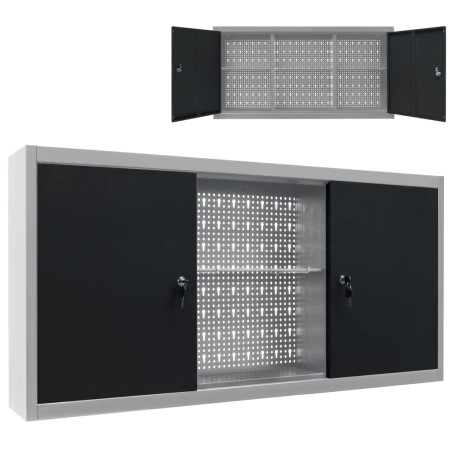 vidaXL Armario de herramientas de pared industrial metal gris y negro