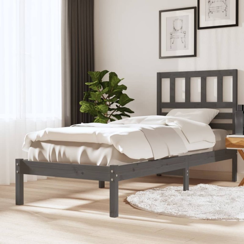vidaXL Estructura de cama madera maciza de pino gris 90x200 cm vidaXL Estructura de cama madera maciza de pino gris 90x200 cm