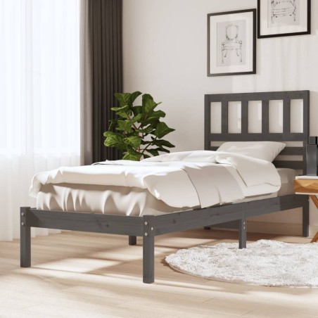 vidaXL Estructura de cama madera maciza de pino gris 90x200 cm