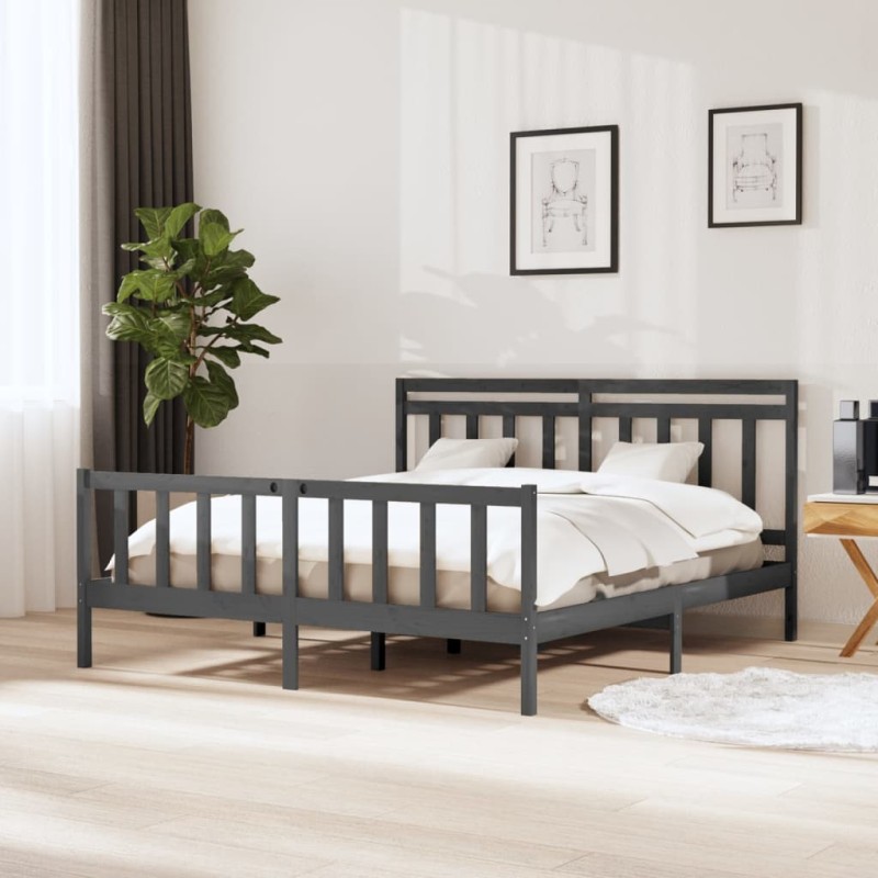vidaXL Estructura de cama de madera maciza gris 160x200 cm vidaXL Estructura de cama de madera maciza gris 160x200 cm