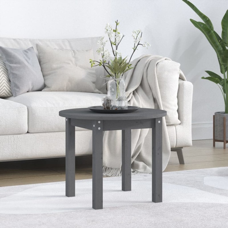 vidaXL Mesa de centro de madera maciza de pino gris Ø 55x45 cm vidaXL Mesa de centro de madera maciza de pino gris Ø 55x45 cm