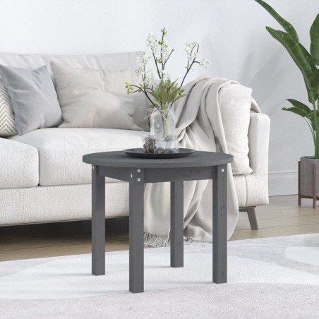vidaXL Mesa de centro de madera maciza de pino gris Ø 55x45 cm