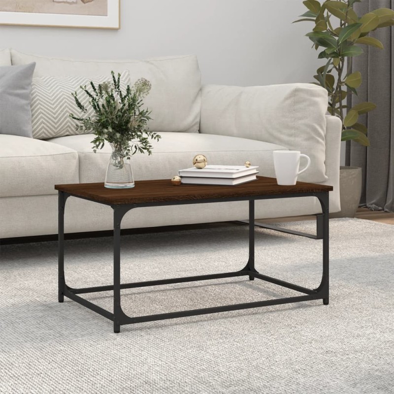vidaXL Mesa de centro madera y hierro roble marrón 80x50x40 cm vidaXL Mesa de centro madera y hierro roble marrón 80x50x40 cm