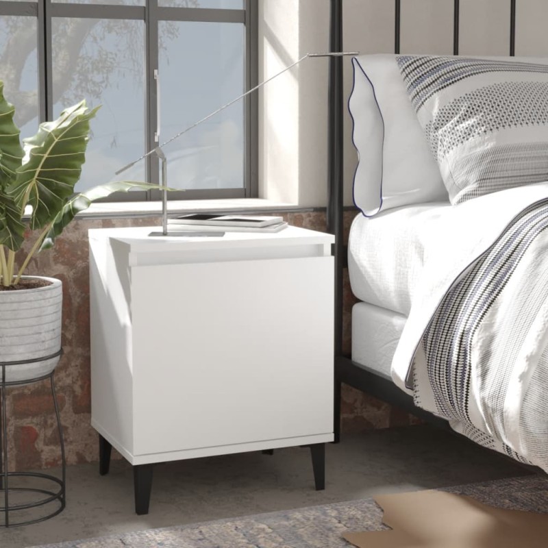 vidaXL Mesitas de noche con patas de metal 2 uds blanco 40x30x50 cm vidaXL Mesitas de noche con patas de metal 2 uds blanco 40x30x50 cm