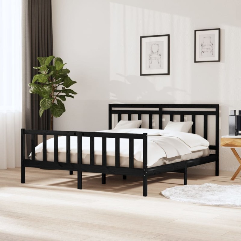 vidaXL Estructura de cama de madera maciza negra 160x200 cm