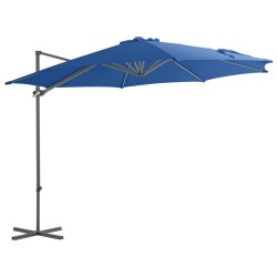 vidaXL Sombrilla voladiza con poste de acero azul celeste 300 cm