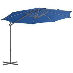 vidaXL Sombrilla voladiza con poste de acero azul celeste 300 cm