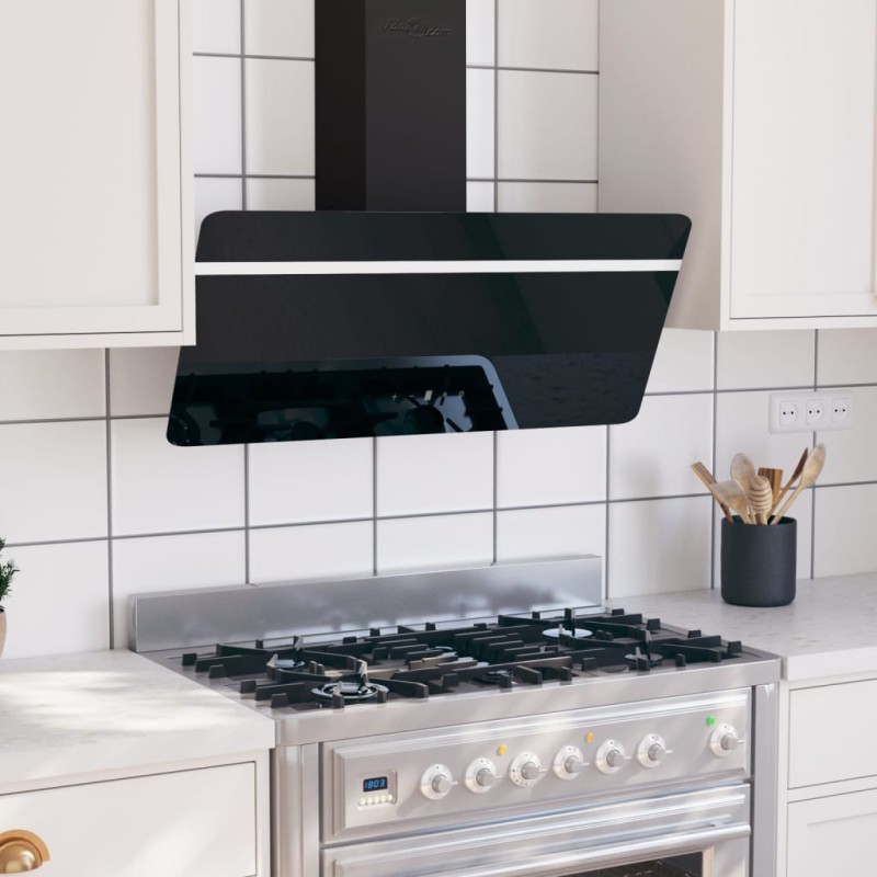 vidaXL Campana extractora pared acero y vidrio templado negro 90 cm vidaXL Campana extractora pared acero y vidrio templado negro 90 cm