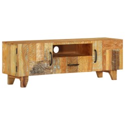 vidaXL Mueble TV tallado a mano madera maciza reciclada 120x30x40 cm