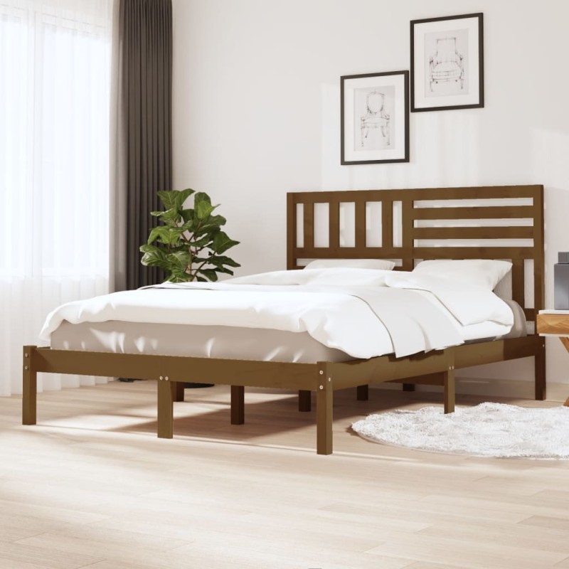 vidaXL Estructura de cama madera maciza pino marrón miel 150x200 cm vidaXL Estructura de cama madera maciza pino marrón miel 150x200 cm