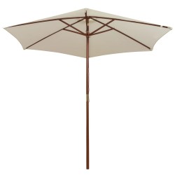 vidaXL Sombrilla con palo de madera blanco crema 270x270 cm
