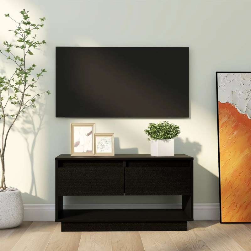 vidaXL Mueble de TV de madera maciza de pino negro 74x34x40 cm