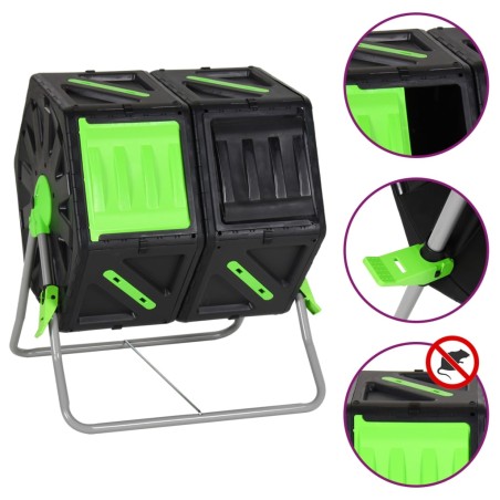vidaXL Compostador giratorio doble cámara PP 63x60x74 cm 140 L