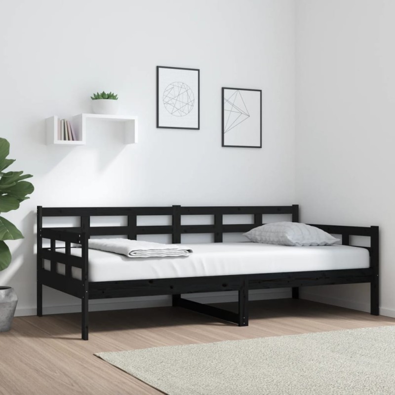 vidaXL Sofá cama madera maciza de pino negro 90x190 cm vidaXL Sofá cama madera maciza de pino negro 90x190 cm