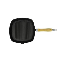 vidaXL Sartén parrilla de hierro fundido con mango de madera 20x20 cm