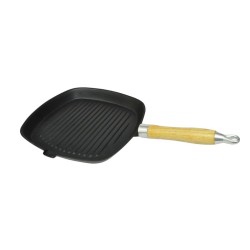 vidaXL Sartén parrilla de hierro fundido con mango de madera 20x20 cm