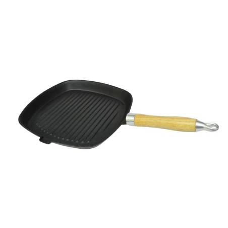 vidaXL Sartén parrilla de hierro fundido con mango de madera 20x20 cm