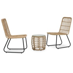 vidaXL Set mesa y sillas de jardín 3 pzas ratán sintético color roble