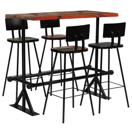 vidaXL Muebles de bar 5 piezas madera maciza reciclada multicolor