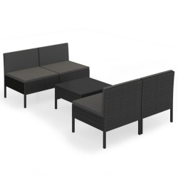 vidaXL Set de muebles de jardín 5 pzas y cojines ratán sintético negro
