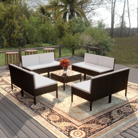 vidaXL Set de muebles de jardín 9 pzas cojines ratán sintético negro