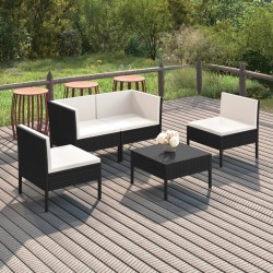 vidaXL Set de muebles de jardín 5 pzas y cojines ratán sintético negro