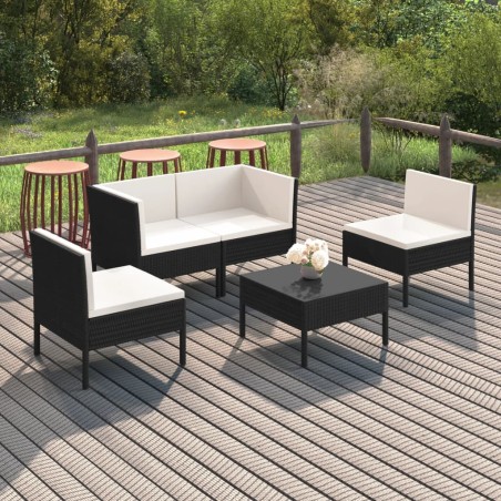 vidaXL Set de muebles de jardín 5 pzas y cojines ratán sintético negro